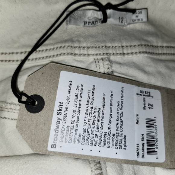 NWT Prana Broadway Mini Skirt Stretch Denim Natural Cream Zip Pockets 12 - Picture 5 of 7